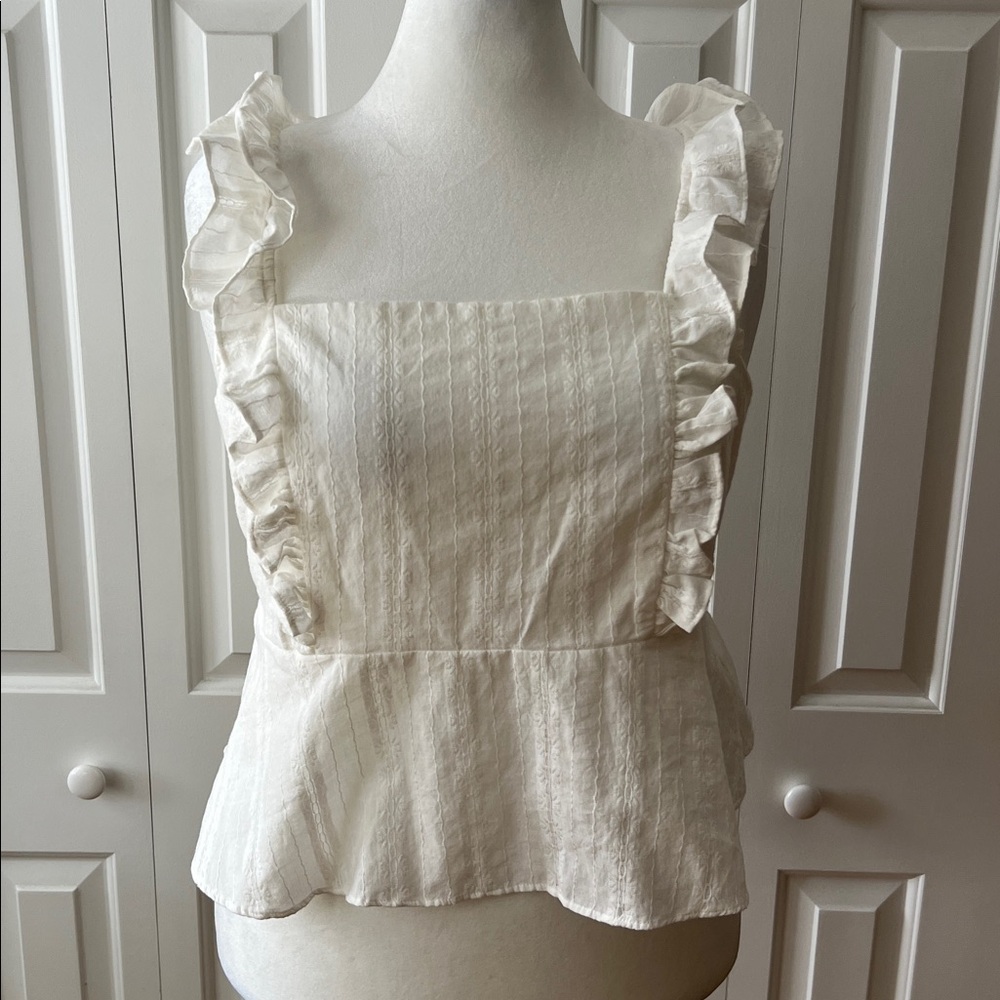LC Lauren Conrad Cream Ruffled Square-Neck Peplum Camisole